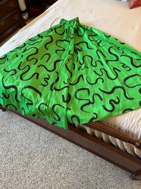 Bright Green A-Line Skirt with Black Abstract Print